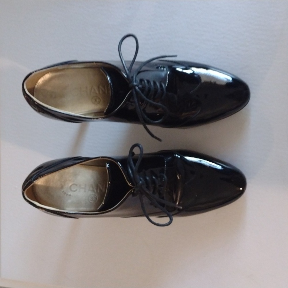 SALE Chanel Black Patent Leather Booties Loafer Style Heels with gold CC - Picture 10 of 16